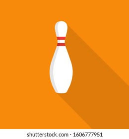 Bowling pin icon with long shadow on orange background, flat design style