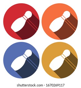 bowling pin icon with long shadow - vector round button