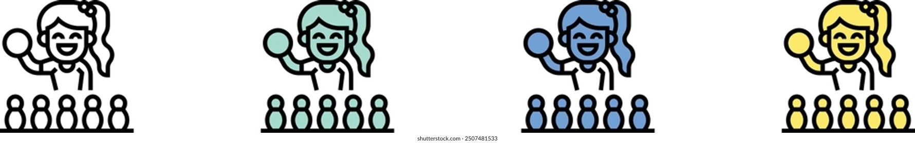 bowling pin icon. Outline, Green, Blue and Yellow Style Design Isolated On White Background