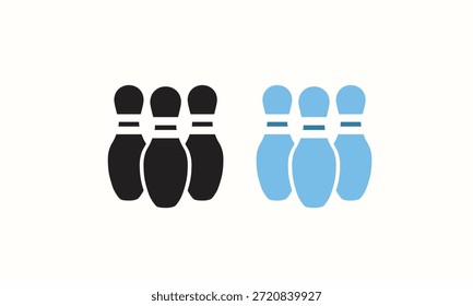 Bowling pin icon set representing sports and recreational activities. Ideal for bowling clubs, sports apps, event graphics, and game-related designs.