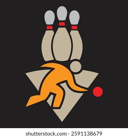 Bowling Pin Icon Vector Logo Template and Bowling game sign icon. Ball with pin skittle symbol. Abstract shape. bowling icon