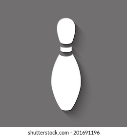 bowling pin icon - white vector illustration with shadow on gray background
