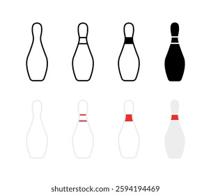 Bowling pin icons set in flat linear style – minimalist vector design.