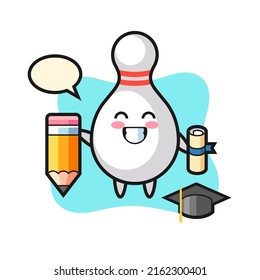 bowling pin illustration cartoon is graduation with a giant pencil , cute style design for t shirt, sticker, logo element