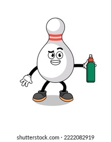 bowling pin illustration cartoon holding mosquito repellent , character design
