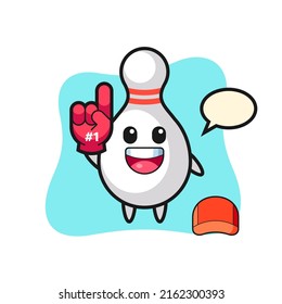 bowling pin illustration cartoon with number 1 fans glove , cute style design for t shirt, sticker, logo element