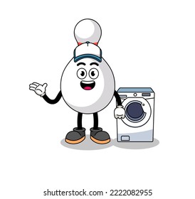 bowling pin illustration as a laundry man , character design