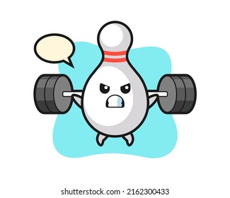 bowling pin mascot cartoon with a barbell , cute style design for t shirt, sticker, logo element