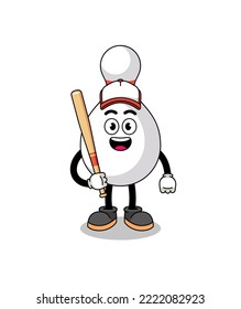bowling pin mascot cartoon as a baseball player , character design