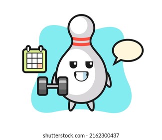 bowling pin mascot cartoon doing fitness with dumbbell , cute style design for t shirt, sticker, logo element