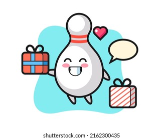 bowling pin mascot cartoon giving the gift , cute style design for t shirt, sticker, logo element