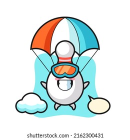bowling pin mascot cartoon is skydiving with happy gesture , cute style design for t shirt, sticker, logo element