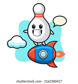bowling pin mascot character riding a rocket , cute style design for t shirt, sticker, logo element