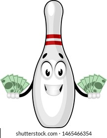 Bowling pin with money, illustration, vector on white background.