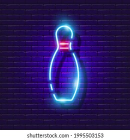 Bowling pin neon icon. Vector illustration for design. Glowing game sign. Sports concept. Bowling club sign.