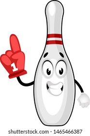 Bowling pin with red glove, illustration, vector on white background.