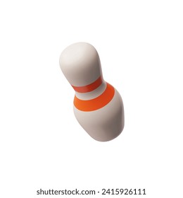 Bowling pin with red stripes 3D icon, realistic vector illustration isolated on white background. Render image of bowling pin for game assets and design projects.