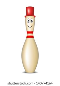 Bowling pin with smiling face and red hat