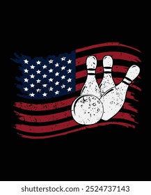 Bowling pin sports t shirt design, bowling vector with American flag vector illustration