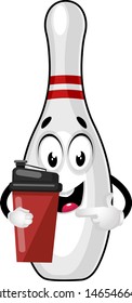 Bowling pin with thermos, illustration, vector on white background.