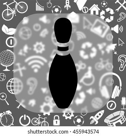 bowling pin vector icon - matte glass button on background consisting of different icons