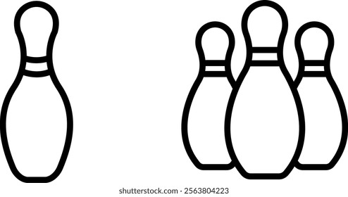 "Bowling Pin Vector Line Icon Set – Sports and Entertainment Symbols"