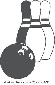 Bowling pins and ball black symbol. Sport strike