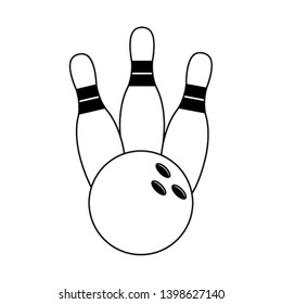 Bowling pins and ball cartoon in black and white