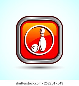 Bowling Pins And Ball Icon Design Illustration, Bowling Game Icon For Apps and Websites, Orange Color Square Button Design