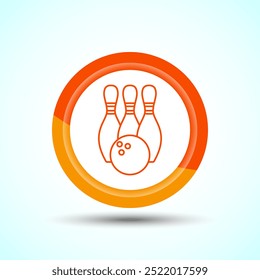 Bowling Pins And Ball Icon Design Illustration, Bowling Game Icon For Apps and Websites, Orange Color Button Design