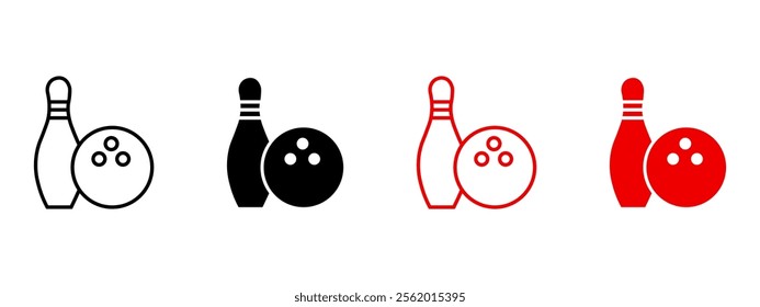 Bowling pins with ball icon. Bowling game sign. Skittles with ball symbol. Bowling club, tournaments illustration.