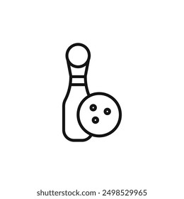 Bowling pins with ball icon isolated on white background