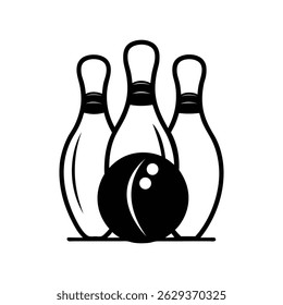 bowling pins with ball icon silhouette vector on white background