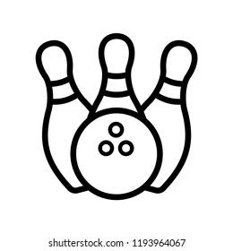 Bowling pins with ball icon. Vector icon