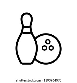Bowling pins with ball icon. Vector icon