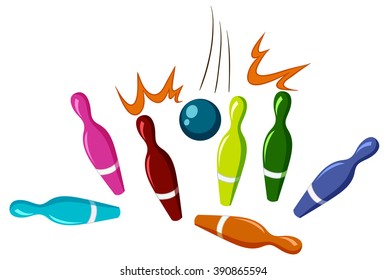 Bowling pins and ball illustration
