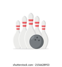 Bowling pins and ball isolated on white background. Bowling flat style. Vector stock