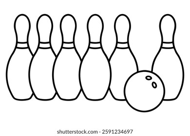 Bowling pins and ball line art sports illustration