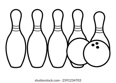 Bowling pins and ball line art creative outline