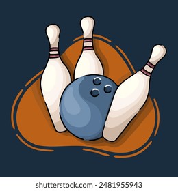 Bowling pins and ball. Team game. Competitive activity. Vector.