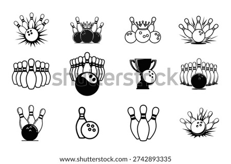 Bowling Pins Ball Trophy Vector Collection