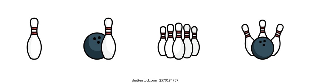 Bowling Pins and Ball Vector Flat Icon Set