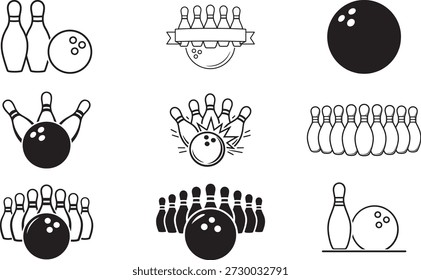 Bowling Pins und Ball Vektor Icon Collection