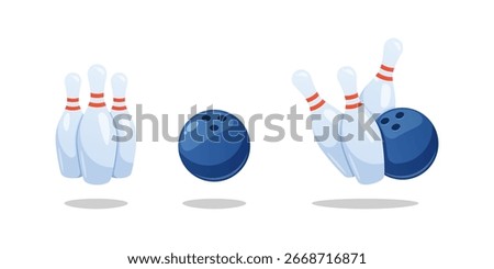 Bowling pins and ball vector isolated on white background.