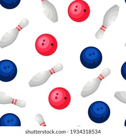 Bowling pins and balls seamless pattern. Vector illustration. 