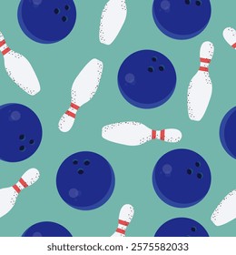 Bowling pins and balls seamless pattern. Vector design for textile print, wrapping paper, web banner, cover.