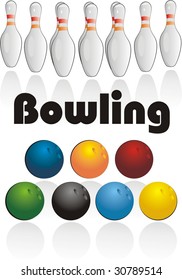 Bowling pins and balls. Set. Vector