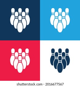 Bowling Pins blue and red four color minimal icon set