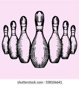 bowling pins, doodle style, sketch illustration, hand drawn, vector