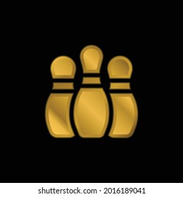 Bowling Pins gold plated metalic icon or logo vector